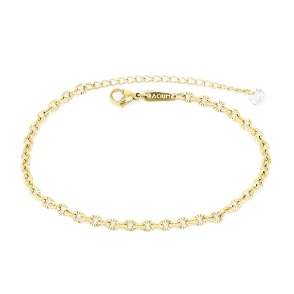 Armband „Basic“ mit texturiertem Schloss und Zirkonia-Anhänger – vergoldet