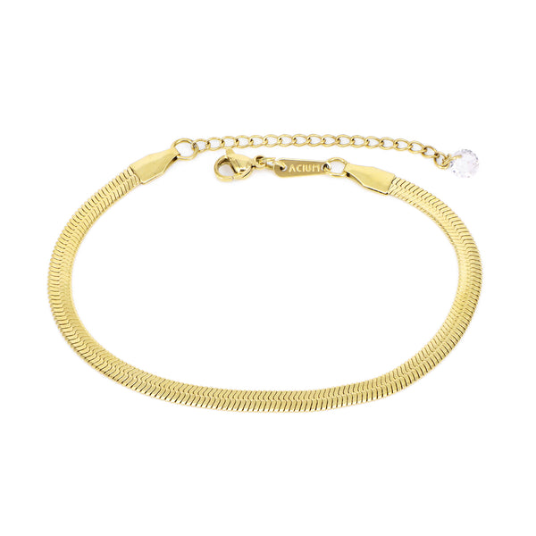 Delikates Schlangen-Armband mit Zirkonia-Charm - Vergoldet