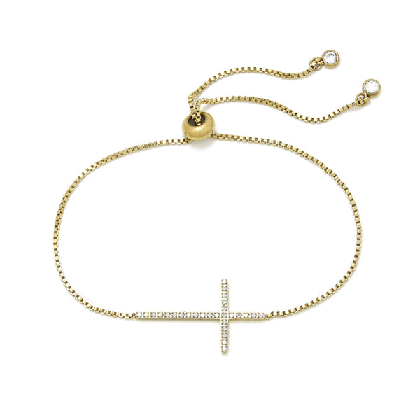 Armband Glow Side Cross Form Mit Zirkonia Vergoldet 21 / Stahl