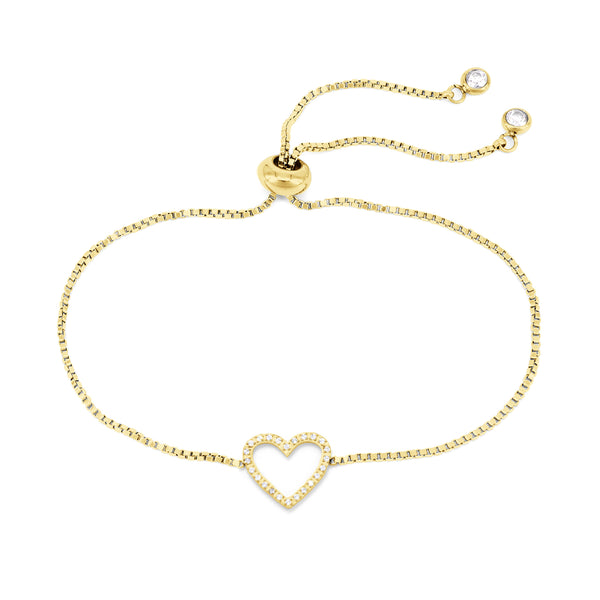 Armband mit zentralem Herz-Detail und eingefassten Zirkonen . Vergoldet