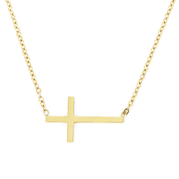 Halskette Basic Seitenkreuz Vergoldet Stahl