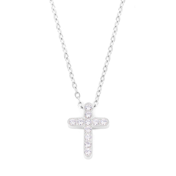 NECKLACE GLOW CROSS WITH ZIRCONIA STEEL XS