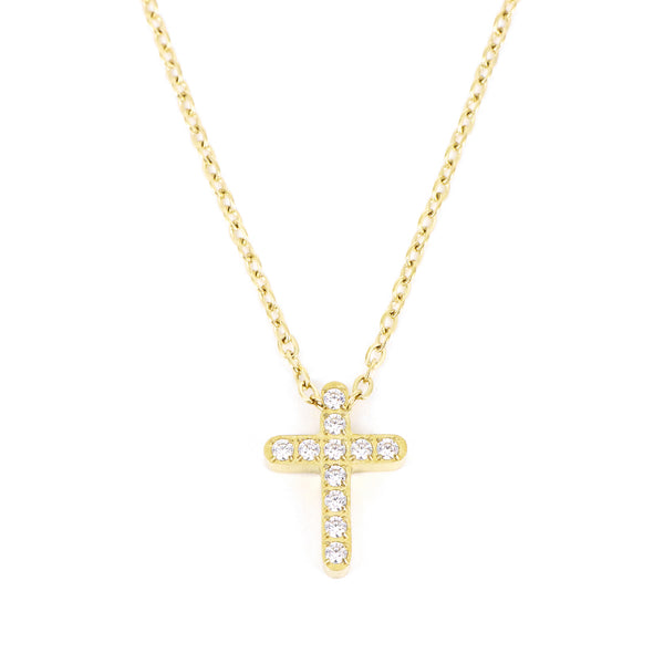 NECKLACE GLOW CROSS WITH ZIRCONIA GOLD PLATED XS