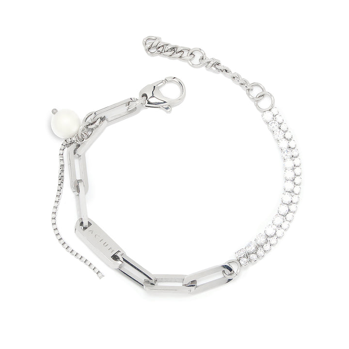 NECKLACE BASIC HALF ZIRCONIA AND HALF CLIP LINK STEEL