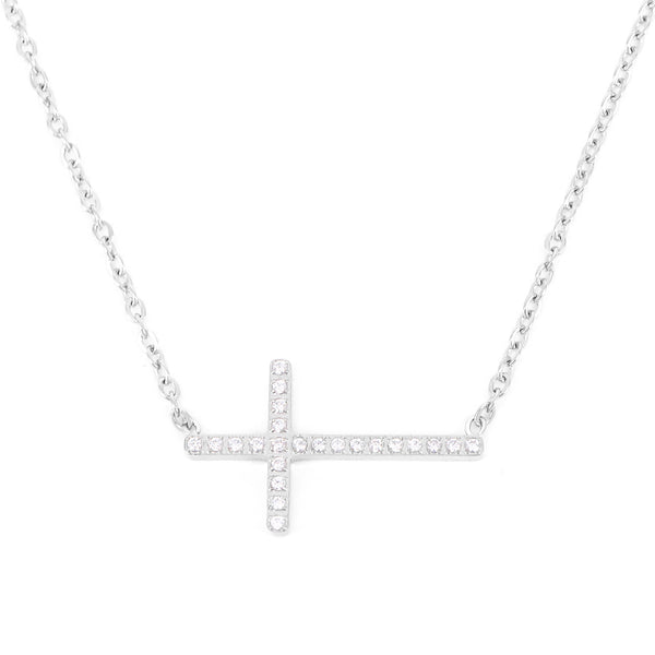 Halskette Glow Zirkonia Seitliches Kreuz Stahl Stahl