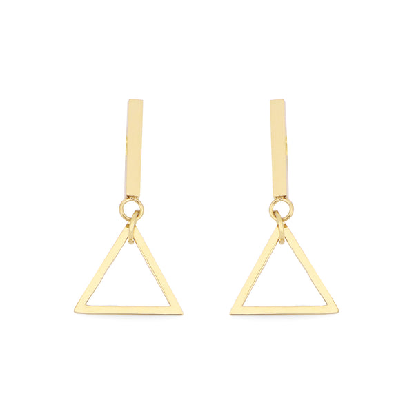 EARRING GEOMETRIC STRAIGHT STEM BASE WITH TRIANGLE PENDANT GOLD PLATED