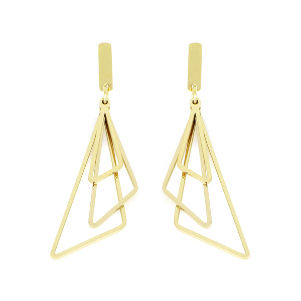 EARRING GEOMETRIC CASCADA TRIANGLE GOLD PLATED