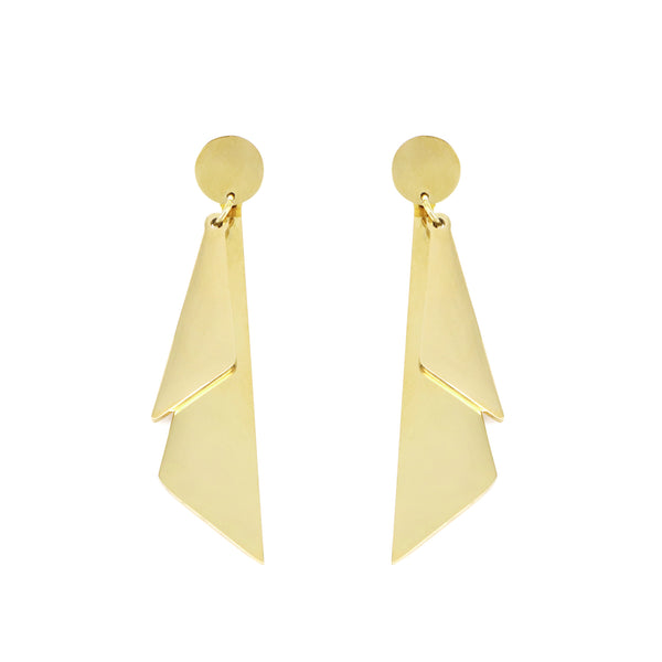 EARRING GEOMETRIC DOUBLE TRIANGLE GOLD PLATED