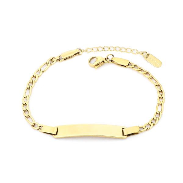 Armband Basic Figaro Glied Und Mittelplatte Vergoldet Stahl