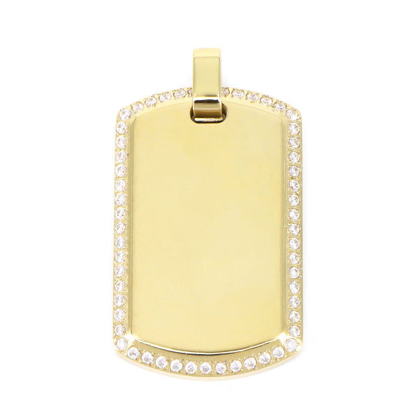 ENGRAVING 
PENDANT BASIC RECTANGULAR ROUNDED WITH ZIRCONIA LARGE GOLD PLATED LARGE