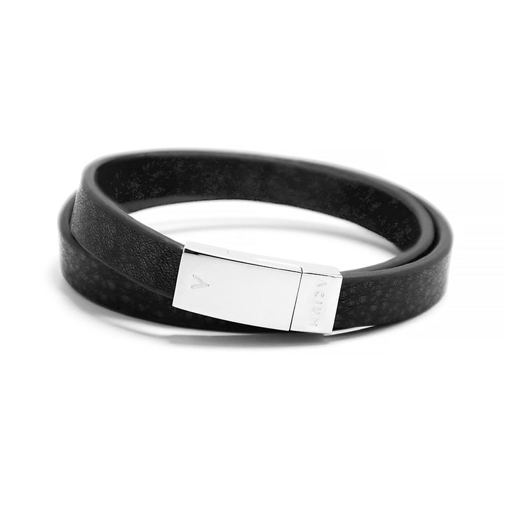 BRACELET BASIC BOUBLE BAND BLACK LEATHER 21