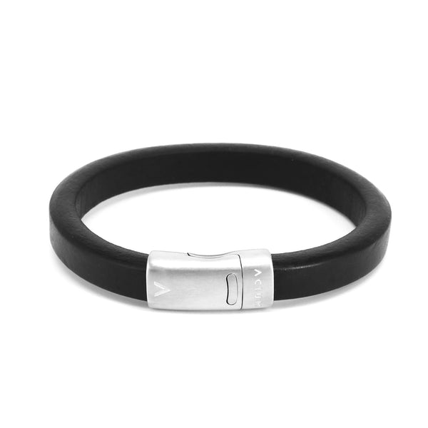 Armband Basic Runde Platte Schwarzes Leder Black Leder