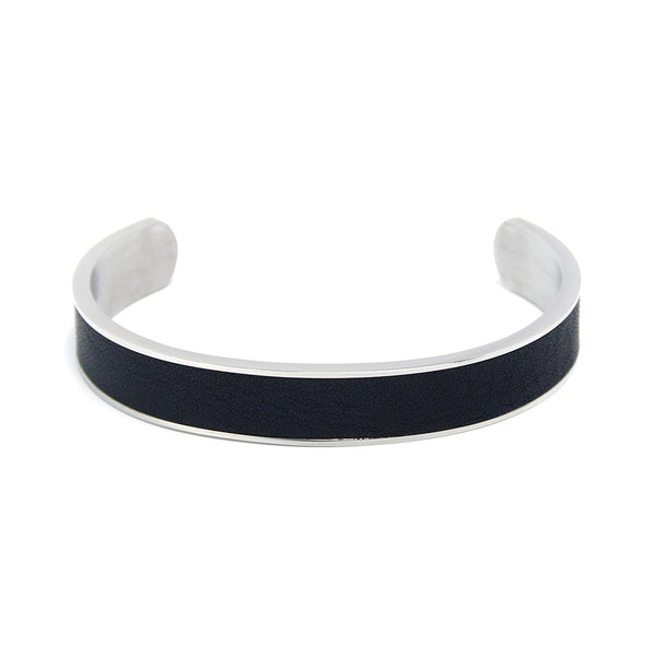 BRACELET BASIC ROUND PLATE BLACK LEATHER 21