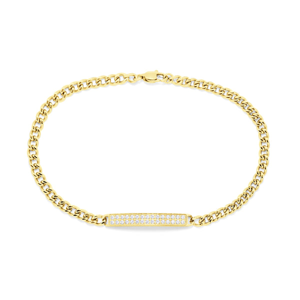 Armband Basic Grumet Glieder Und Zentrale Platte Mit Zirkonias Vergoldet Stahl