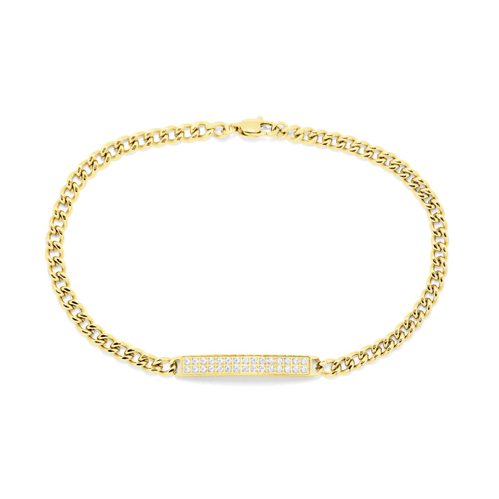 Armband Basic Grumet Glieder Und Zentrale Platte Mit Zirkonias Vergoldet Stahl