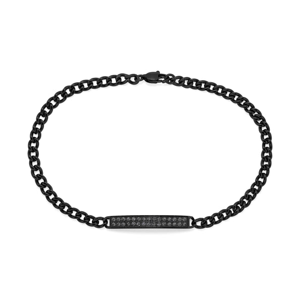 BRACELET BASIC GRUMET LINKS AND CENTRAL PLATE WITH  ZIRCONIAS BLACK 21