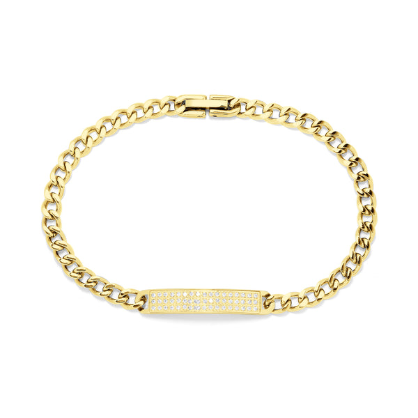Armband Basic Grumet Glieder Und Zentrale Platte Mit Zirkonias Vergoldet Stahl