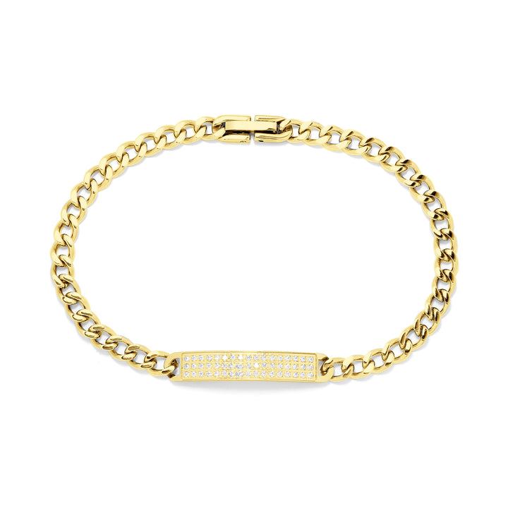 Armband Basic Grumet Glieder Und Zentrale Platte Mit Zirkonias Vergoldet Stahl