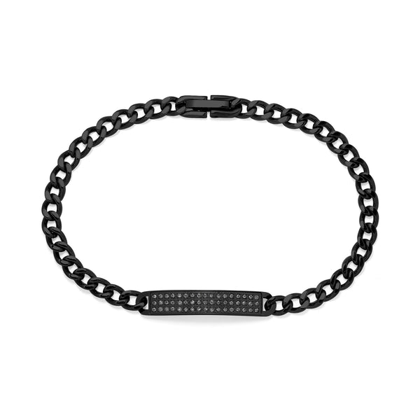 BRACELET BASIC GRUMET LINKS AND CENTRAL PLATE WITH  ZIRCONIAS BLACK 21