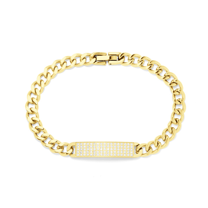 Armband Basic Grumet Glieder Und Zentrale Platte Mit Zirkonias Vergoldet Stahl