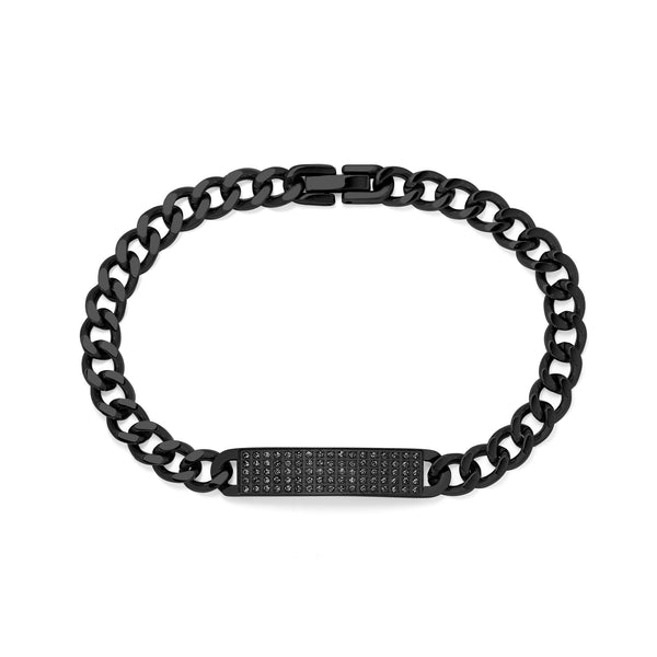 BRACELET BASIC GRUMET LINKS AND CENTRAL PLATE WITH  ZIRCONIAS BLACK 21