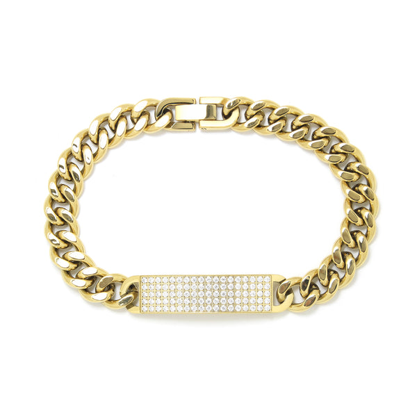 Armband Basic Grumet Glieder Und Zentrale Platte Mit Zirkonias Vergoldet Stahl