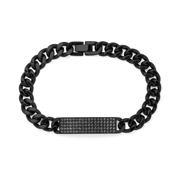 BRACELET BASIC GRUMET LINKS AND CENTRAL PLATE WITH  ZIRCONIAS BLACK 21