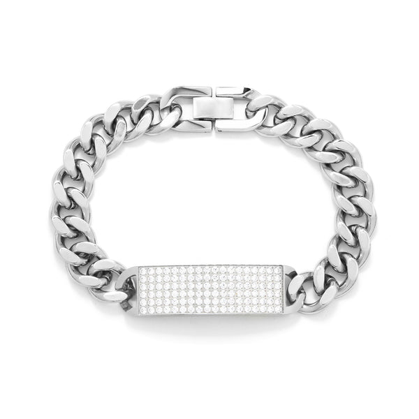 BRACELET BASIC GRUMET LINKS AND CENTRAL PLATE WITH  ZIRCONIAS STEEL 21