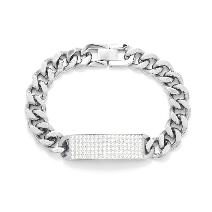 BRACELET BASIC GRUMET LINKS AND CENTRAL PLATE WITH  ZIRCONIAS STEEL 21