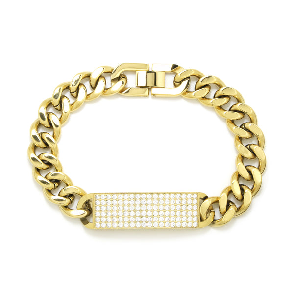 BRACELET BASIC GRUMET LINKS AND CENTRAL PLATE WITH  ZIRCONIAS GOLD PLATED 21