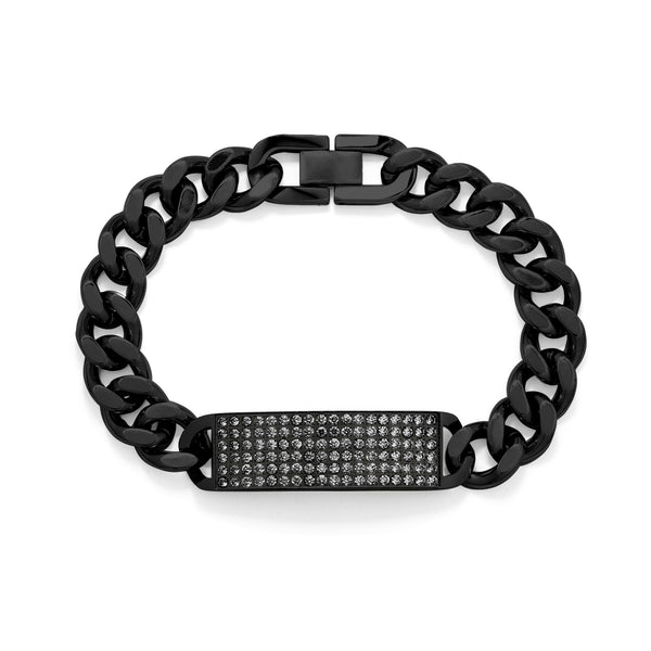 BRACELET BASIC GRUMET LINKS AND CENTRAL PLATE WITH  ZIRCONIAS BLACK 21