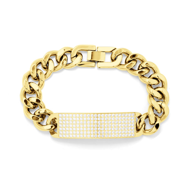 Armband Basic Grumet Glieder Und Zentrale Platte Mit Zirkonias Vergoldet Stahl