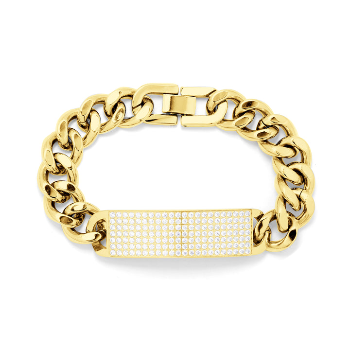 Armband Basic Grumet Glieder Und Zentrale Platte Mit Zirkonias Vergoldet Stahl