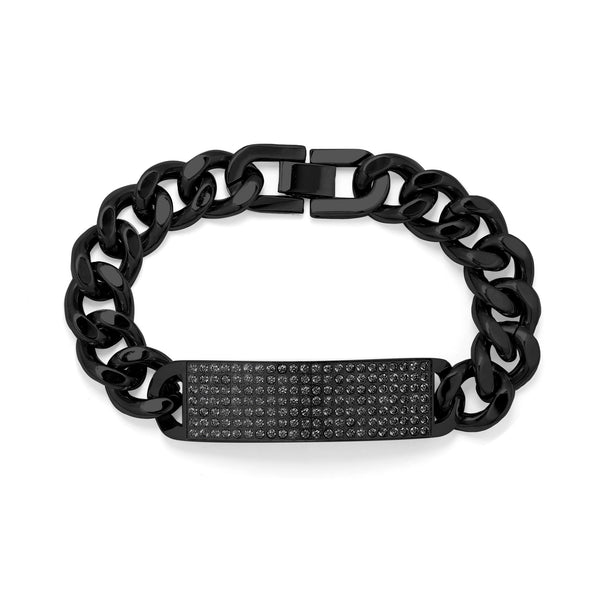 BRACELET BASIC GRUMET LINKS AND CENTRAL PLATE WITH  ZIRCONIAS BLACK 21