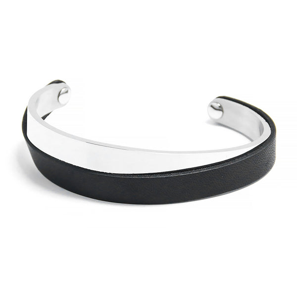 Armband Basic Plaque Und Leder Schwarzes Leder Stahl
