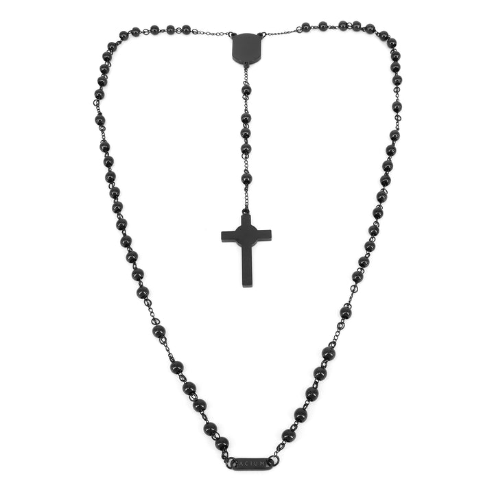 Halskette Glaube Personalizave Teller Rosenkranz Dünnes Kreuz Schwarz Stahl