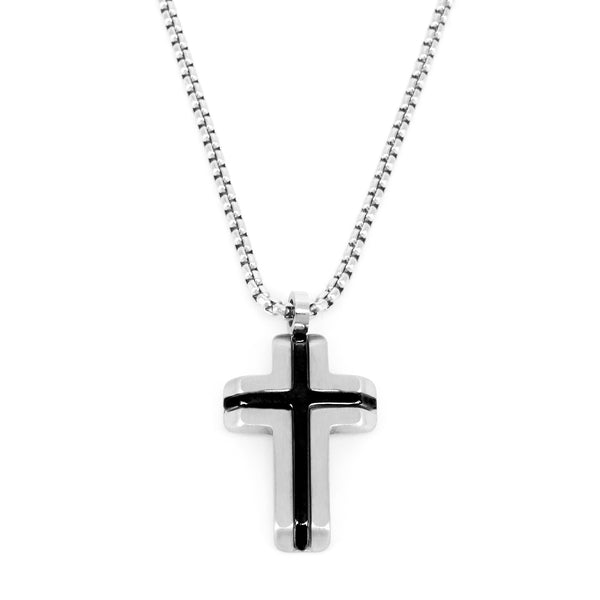 NECKLACE FAITH HORIZONTAL CROSS THIN CURVE  OLD BLACK