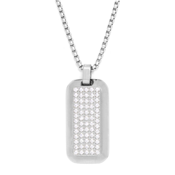 NECKLACE GLOW  RECTANGULAR ROUNDED WITH ZIRCONIA STEEL