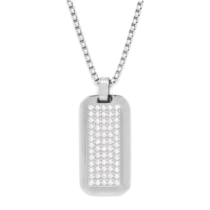 NECKLACE GLOW  RECTANGULAR ROUNDED WITH ZIRCONIA STEEL