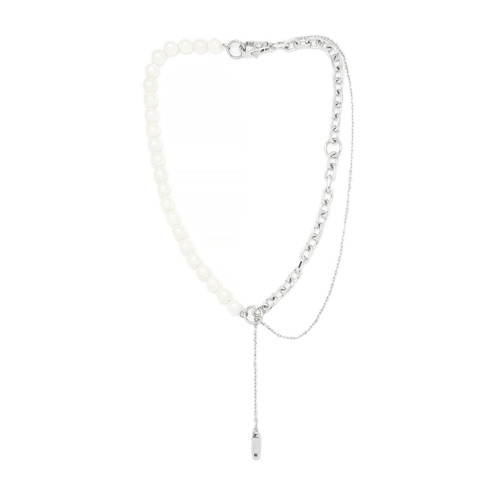 NECKLACE BASIC PORTUGUESE LINKS WITH PEARL LINE STEEL