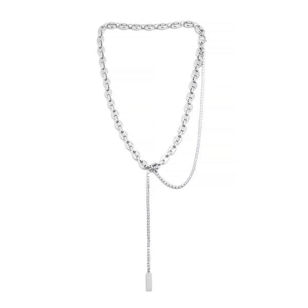 NECKLACE BASIC DOUBLE CHAIN AND LONG PENDANT DETAIL STEEL