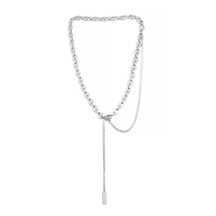 NECKLACE BASIC DOUBLE CHAIN AND LONG PENDANT DETAIL STEEL