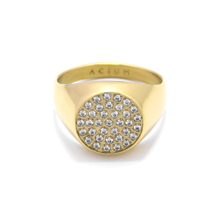 Ring Basic Customizable Round Signet With Zirconia Gold Plated – ACIUM ...