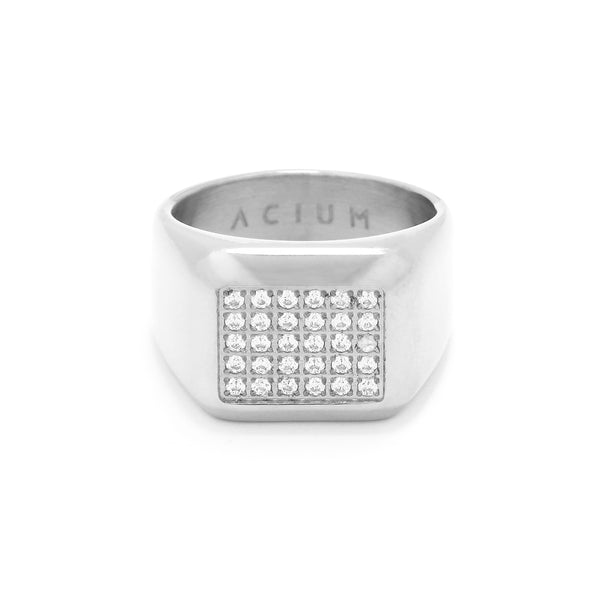 RING BASIC CUSTOMIZABLE RECTANGULAR SIGNET WITH ZIRCONIA STEEL BL